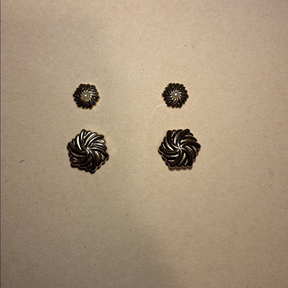 1985 vintage Avon gold pinwheel earrings. Bottom ones are clip ons.